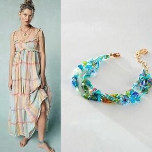 Free People Ariana Ost Marathon Anklet Neon Pop Turquoise Beaded Layered Glass